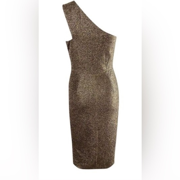 Vince Camuto one shoulder gold metallic midi dress - Picture 2 of 6